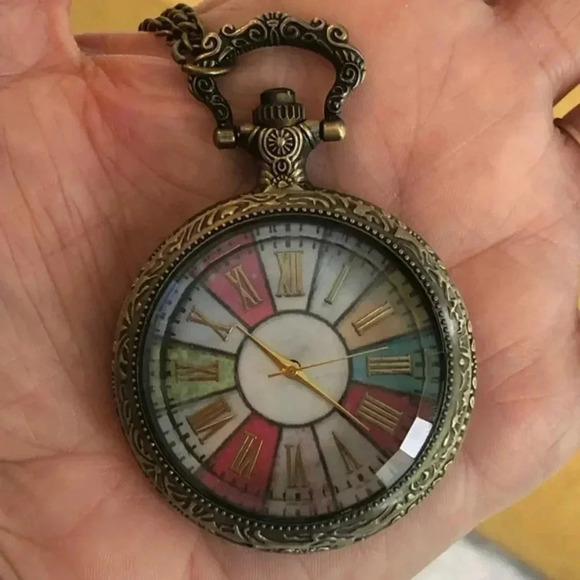 Multicolor Cottagecore Antique Style Pocket Watch with Chain NWT - Picture 1 of 4